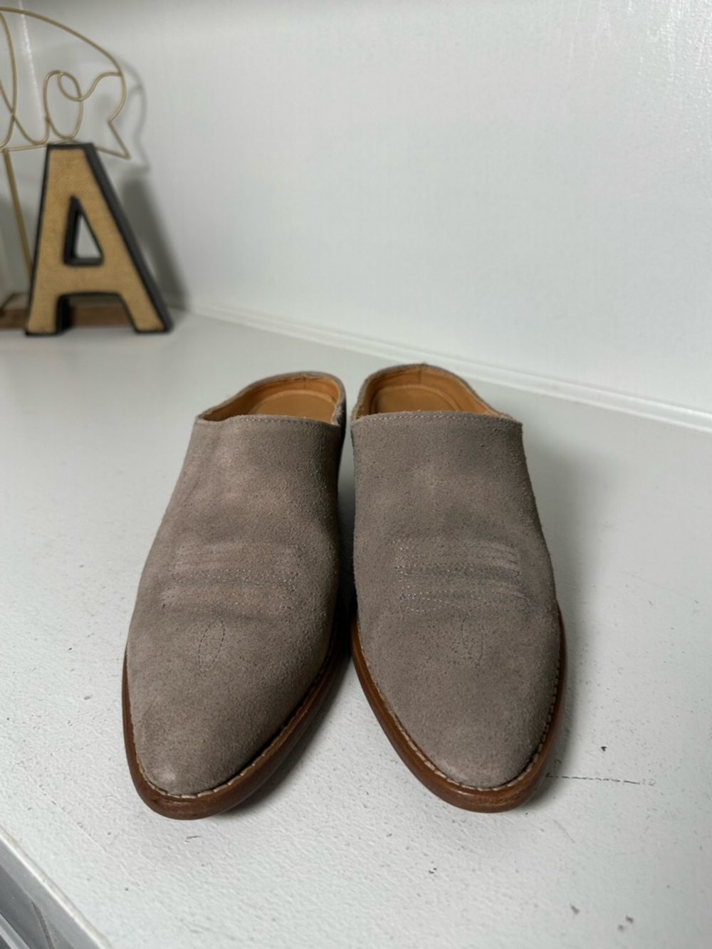 Tecovas Suede Mule Booties Womens 8B Taupe Western Slip On Heeled Mules - Picture 2 of 9